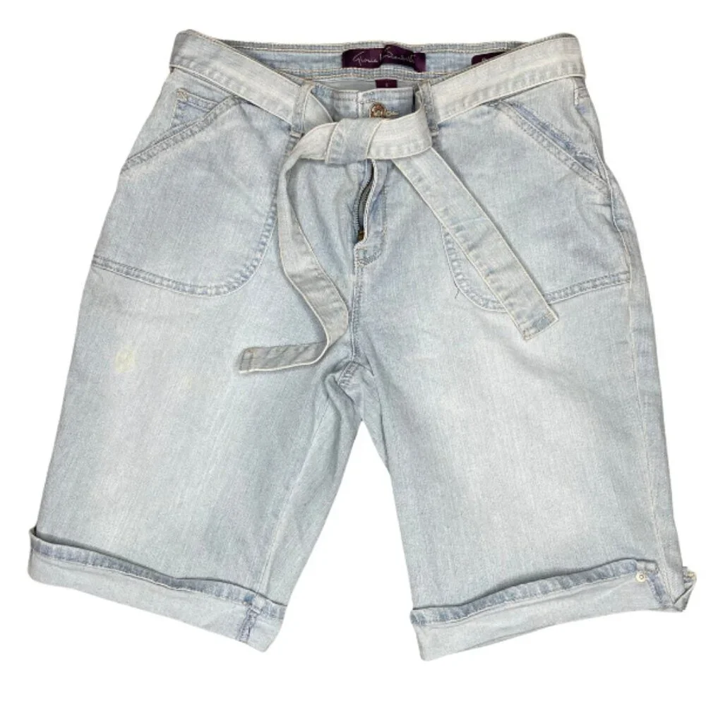 Gloria Vanderbilt Cotton Bermuda Cuffed Shorts with Removeable Belt Sz 8 Modest
